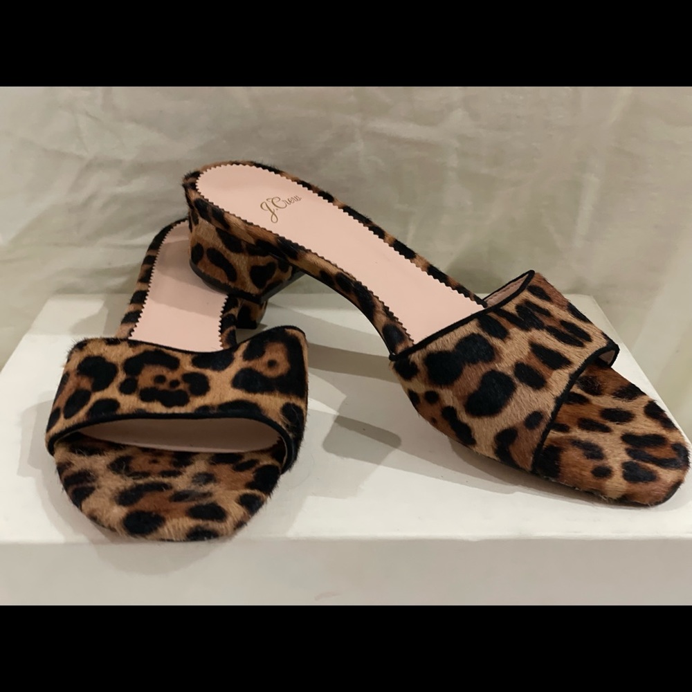 J Crew Leopard pony sandals size 8